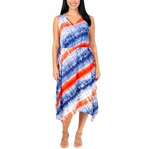 Nina Leonard Women's Patriotic Printed V-Neck Sharkbite Midi Dress Size …
